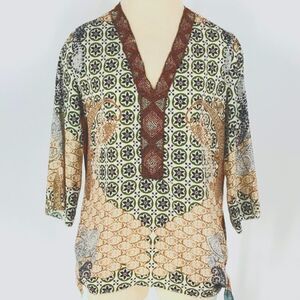 Catina beautiful blouse. Beaded V neck Tie at the bottom. 3/4 sleeves. M…